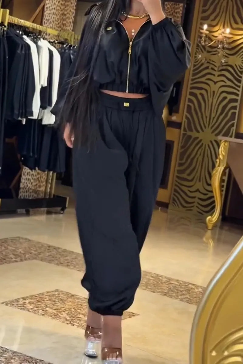 Women's Collar Jacket+ Pants Casual Suit