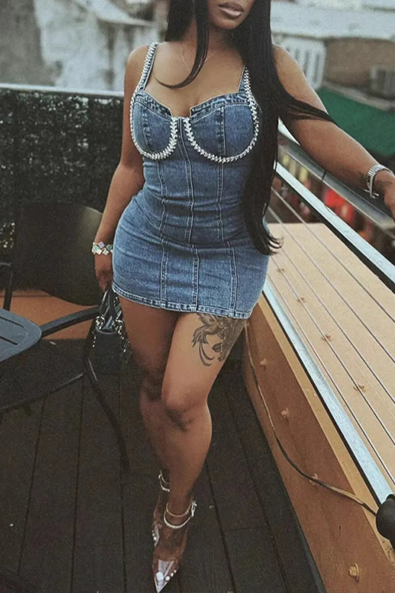 Women's New Fashion Sexy Rhinestone Mini Dress