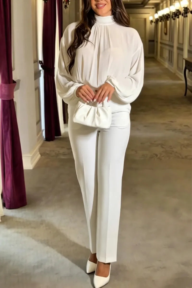 Women's Round Neck Top+ Patchwork Pants Elegant Temperament Set