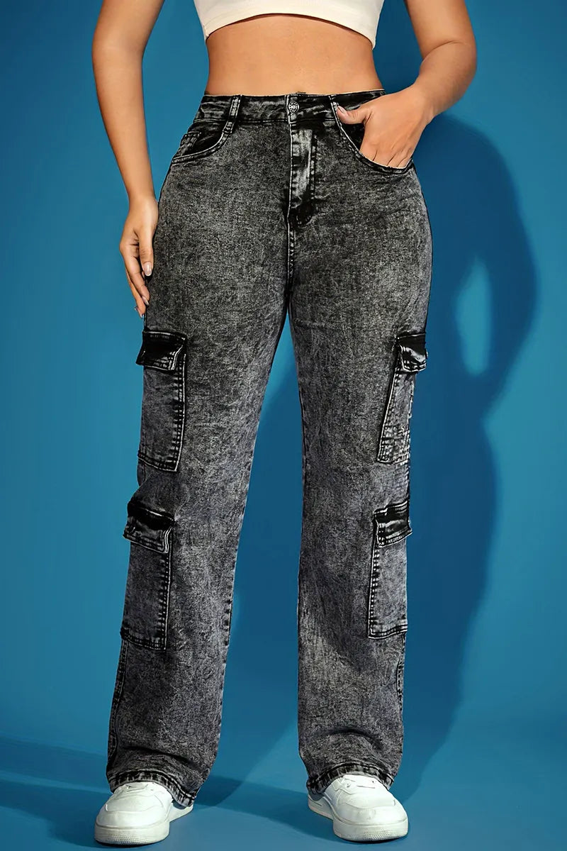 Trendy Oversized Baggy Pocket Detail Jeans