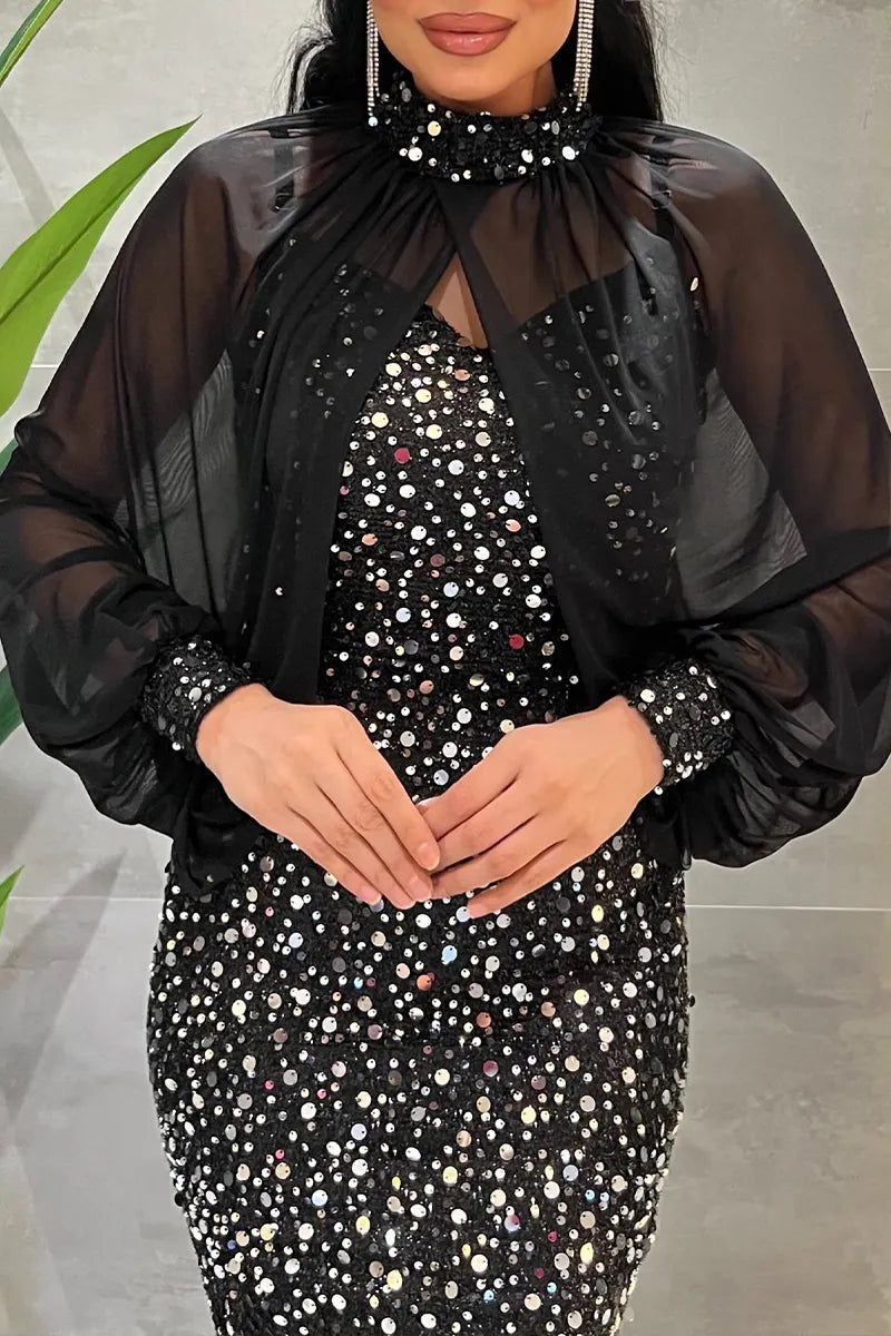 Women's Elegant Party Sequins with Cover-Up Maxi Dress