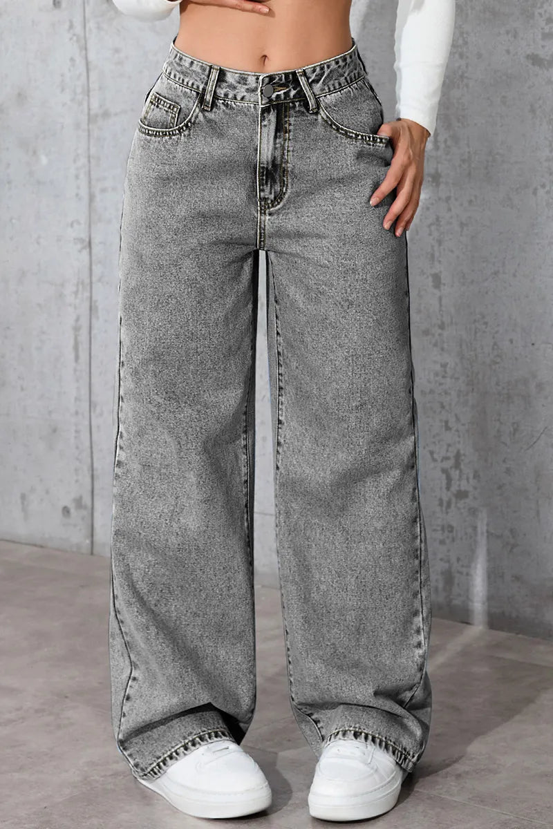 Casual Loose High Waisted Straight Denim Jeans