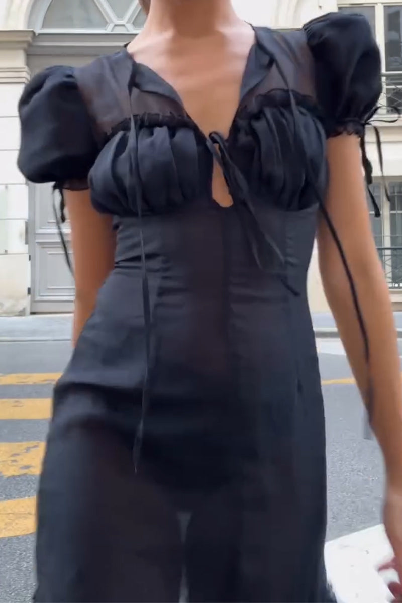 Women's V-neck Spliced Waist Elegant Casual Dress
