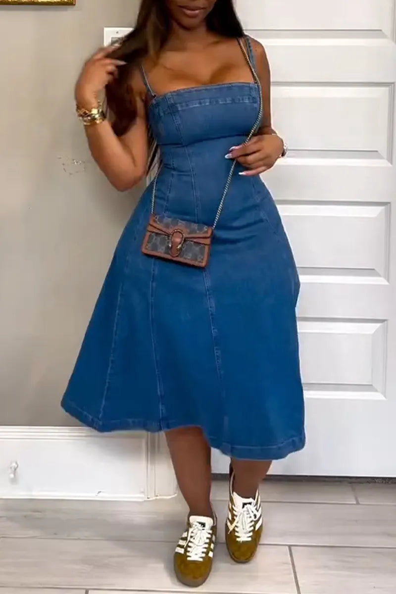Women's Casual A Line Hem Cami Denim Dress