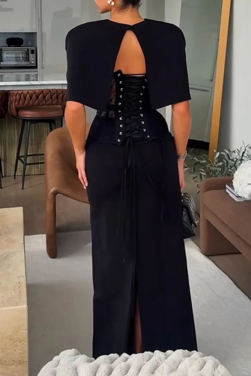 Women's Elegant Lace Strapless Cape Skirt Three-Piece Set