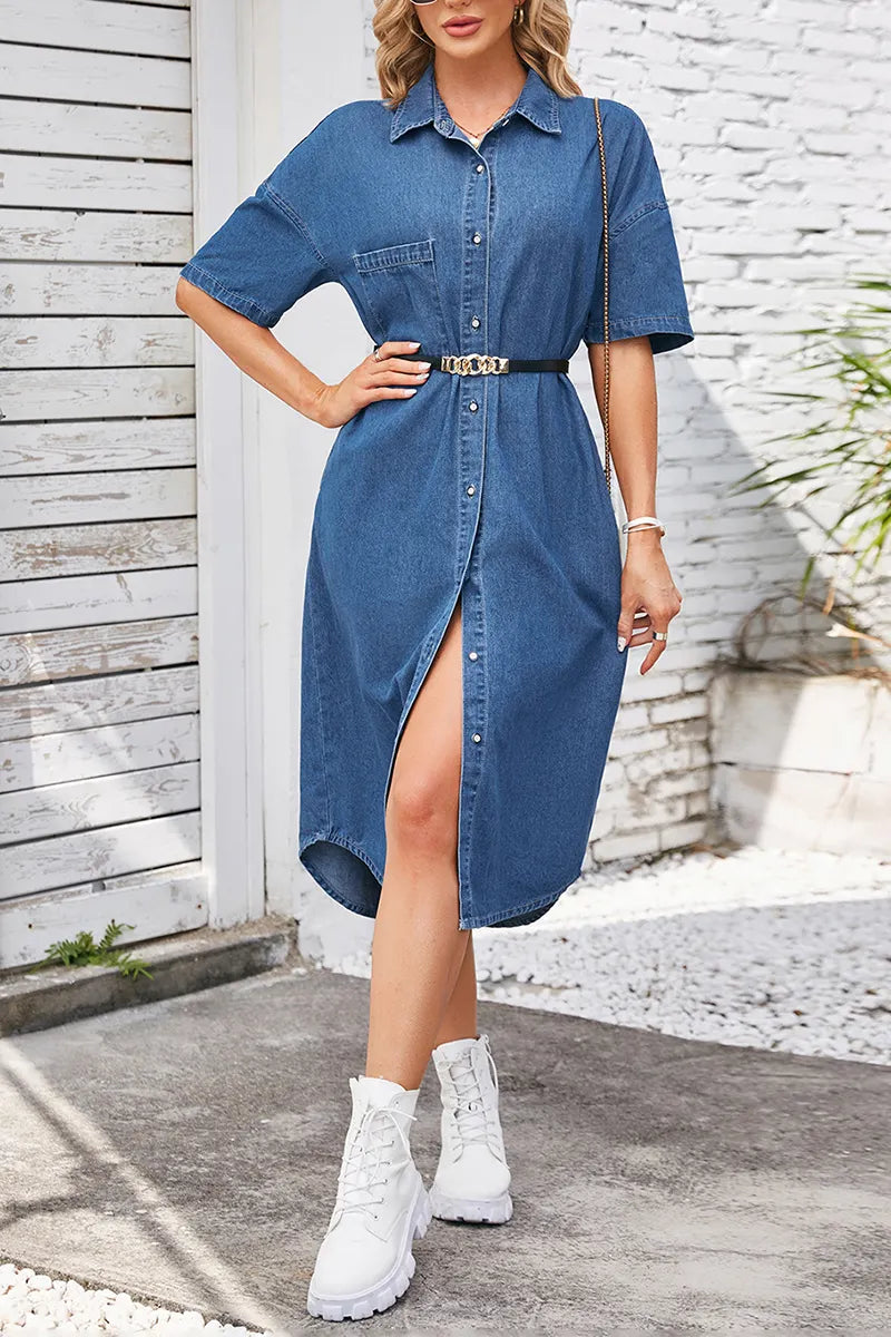Women's Casual Loose Denim Short Sleeve Dress