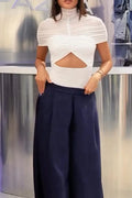 Women's Elegant Ruched Slim Fit Top or Wide-Leg Pants