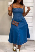 Women's Casual A Line Hem Cami Denim Dress