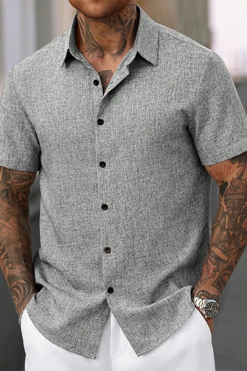 Men Casual Textured Short Sleeve Collared Woven Shirt For Men
