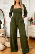 Women's Square Collar Splicing Solid Color Casual Jumpsuit