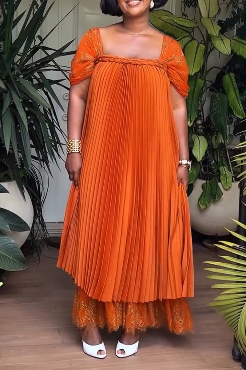 Women's Casual Vacation Pleated Decoration Patchwork Maxi Dress