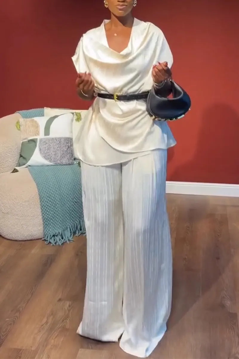 Women's Round Neck Patchwork Top+ Pants Elegant Temperament Set