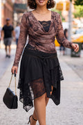 Women's casual slim-fit printed crew-neck top or skirt