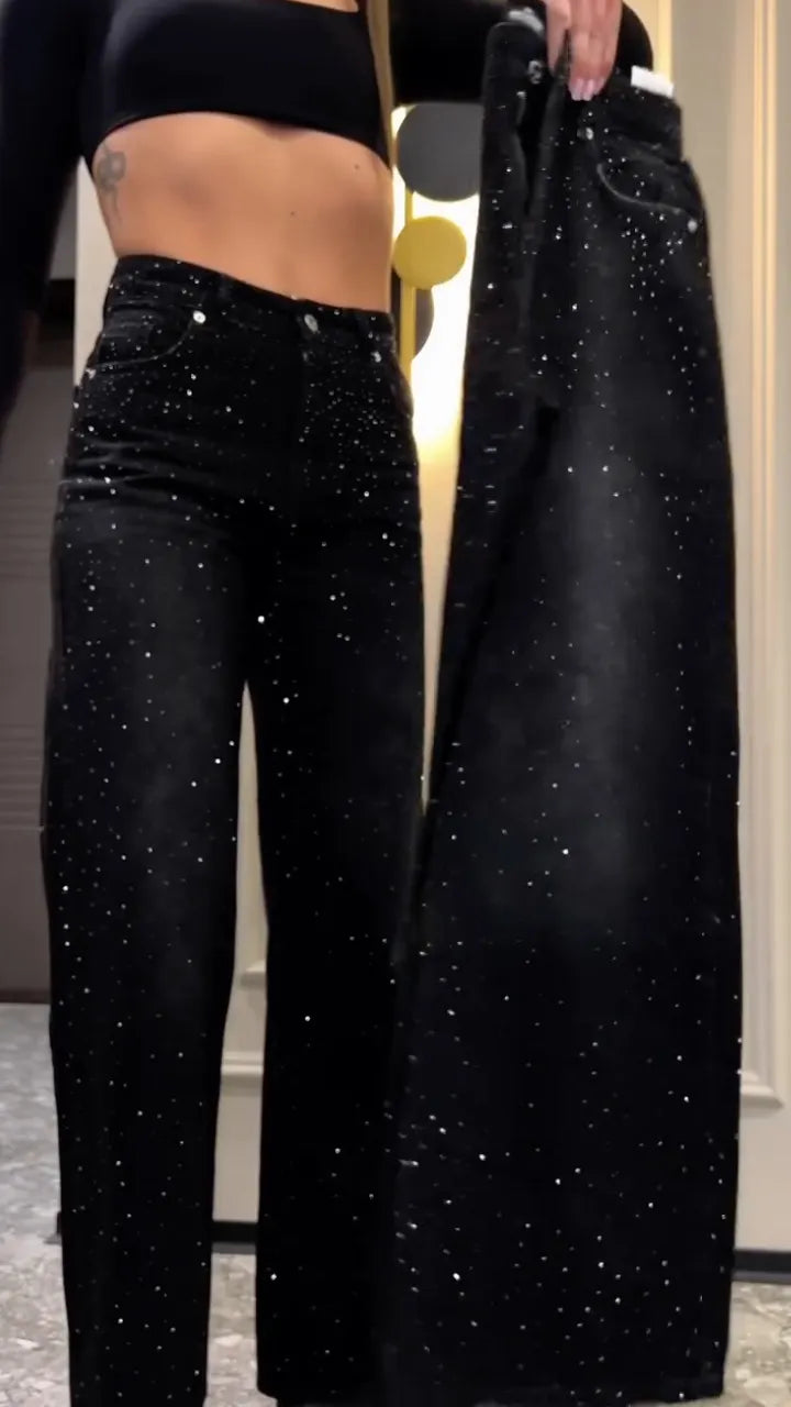 Women's Rhinestone-embellished Casual Denim Pants