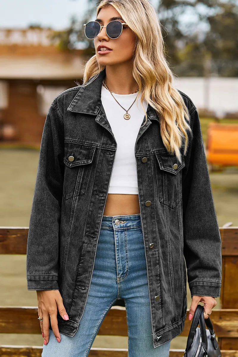 Casual Loose Fit Inside Patch Pocket Denim Jacket