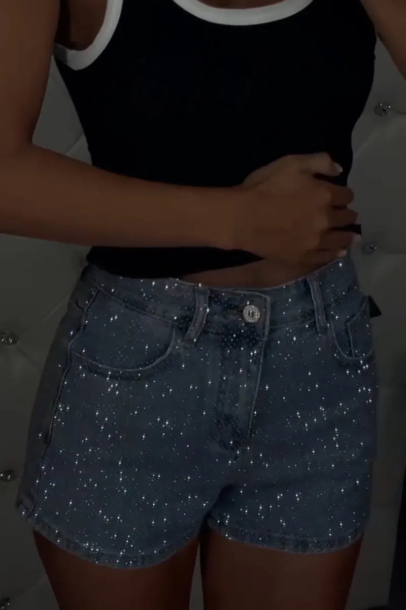 Women's Fashion Sparkling Rhinestone Cropped Jeans