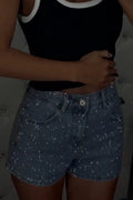 Women's Fashion Sparkling Rhinestone Cropped Jeans