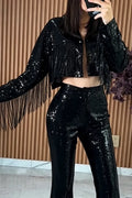 Women's Fashion Fringe Decoration Sequins Jacket or Pants