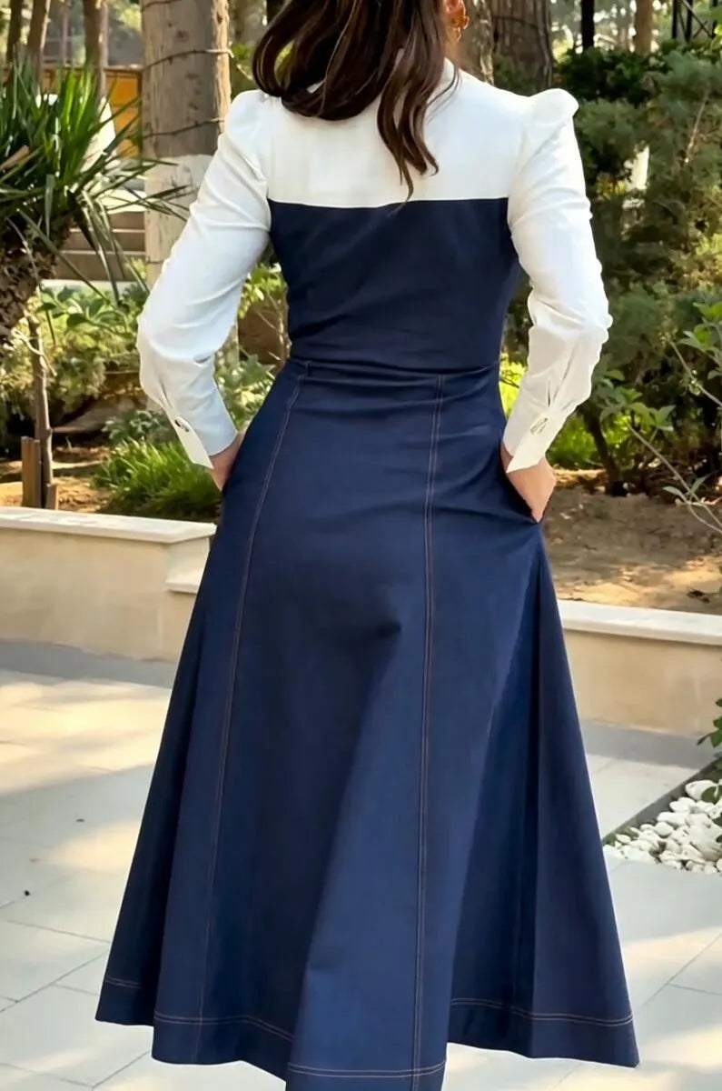 Women's Collar Patchwork Denim Elegant Temperament Dress