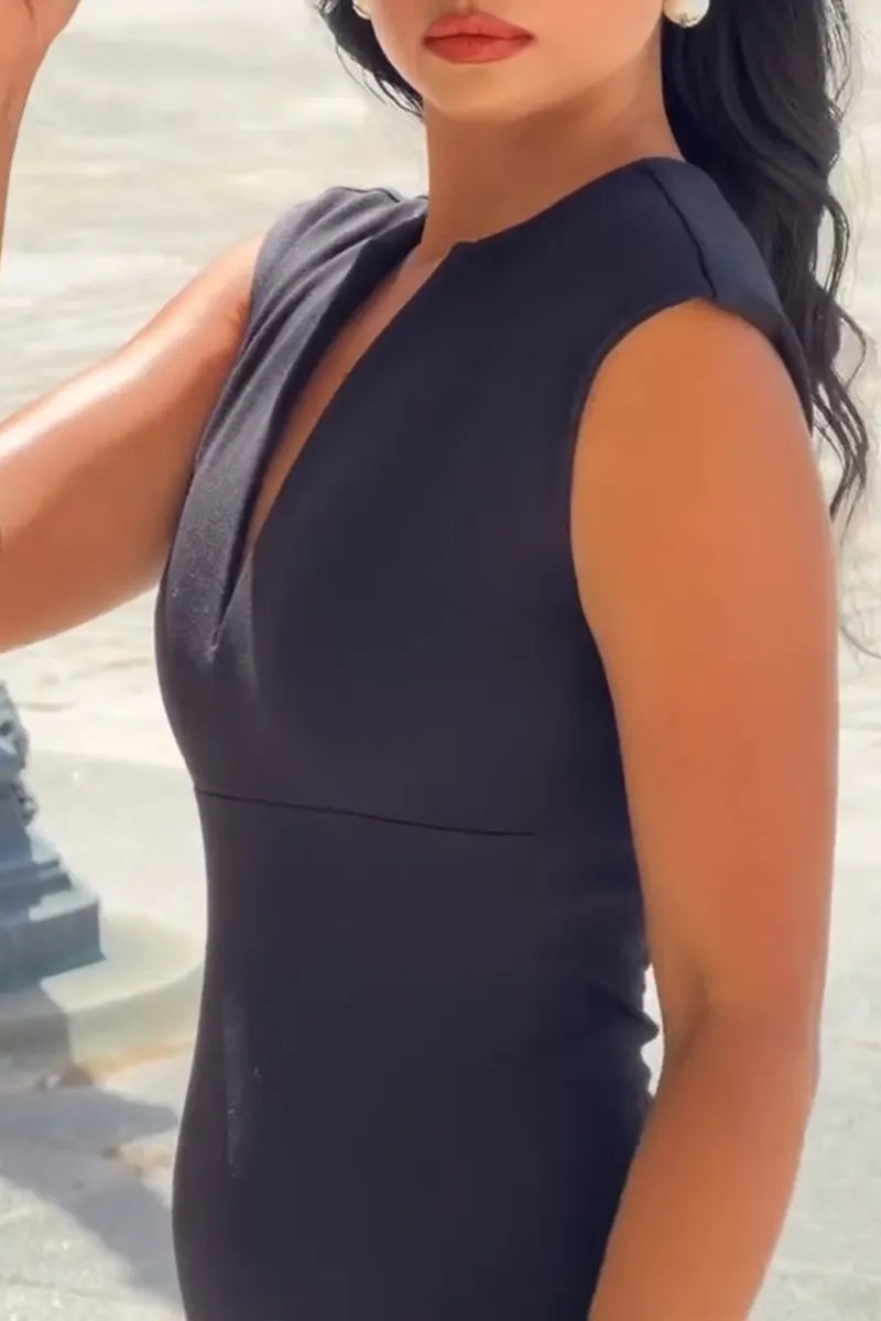 Women's Elegant V-Neck Slim Midi Dress