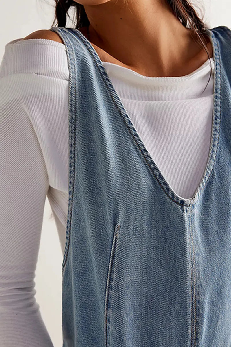 Women's Adjustable Strap Washed Denim Overalls