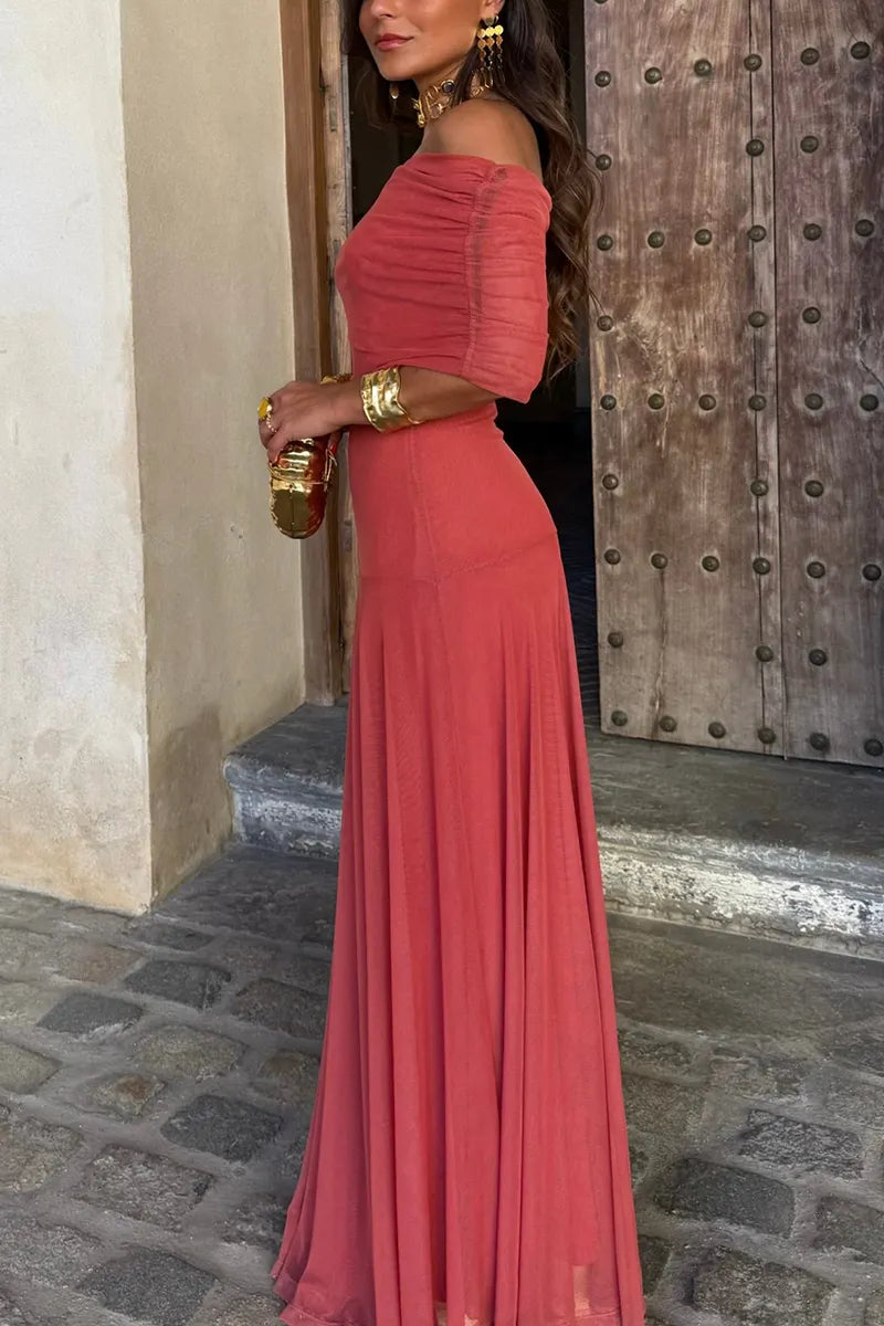 Women's Oblique Neck Solid Color Elegant Temperament Dress