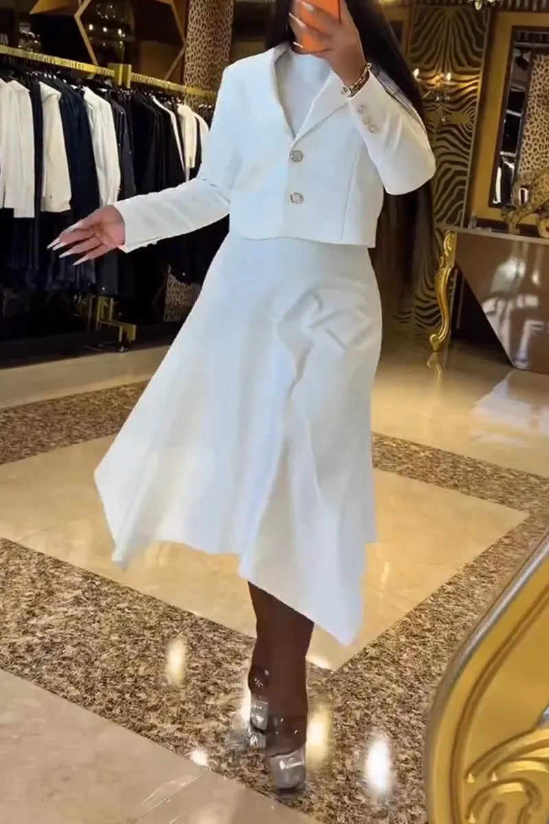 Women's Casual Round Neck Solid Color Dress or Jacket