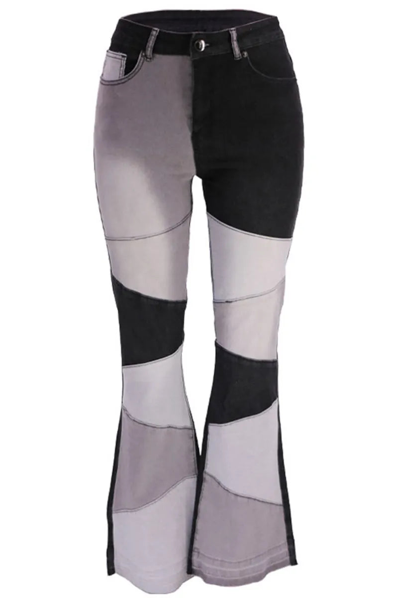 Fashion Color Block Stretch Flare Jeans