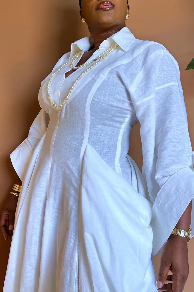 Women's Collar Patchwork Shirt Style Elegant Temperament Maxi Dresses