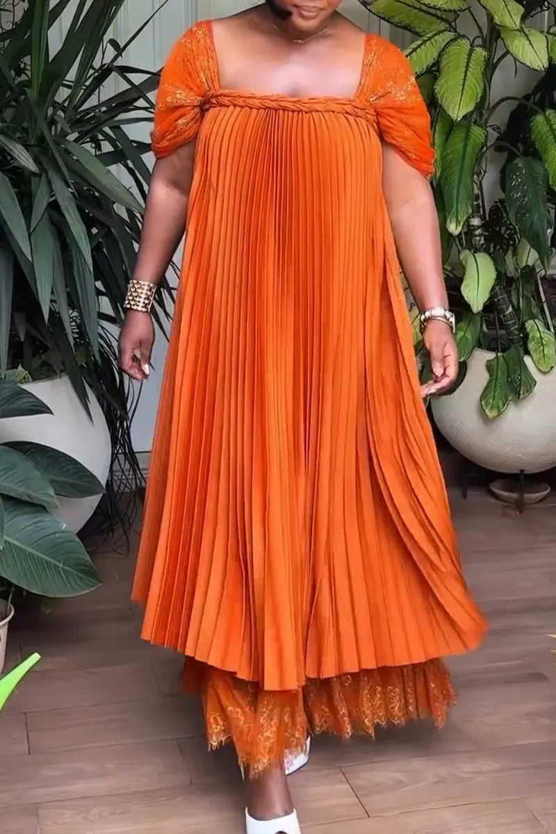 Women's Casual Vacation Pleated Decoration Patchwork Maxi Dress