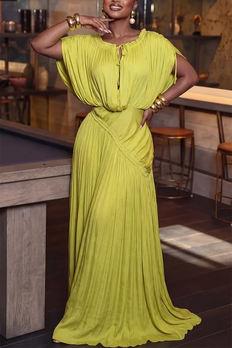 Women's Elegant Loose Pleated Full-Skirt Maxi Dress