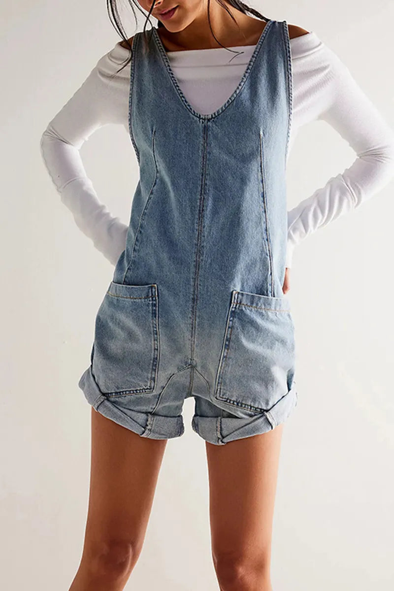 Women's Adjustable Strap Washed Denim Overalls
