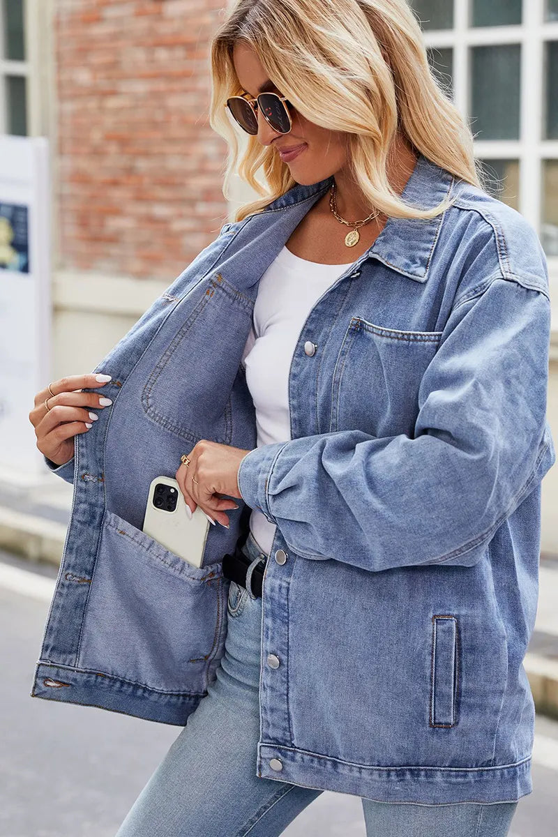 Casual Loose Fit Drop Shoulder Denim Jacket