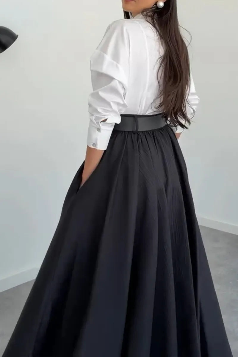 Women's Elegant Asymmetric Neckline Shirt or A-Line Maxi Skirt