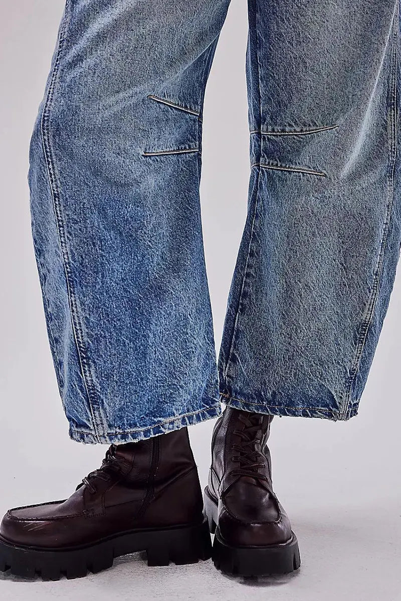 Casual Low Rise Wide Leg Relaxed Wash Jeans