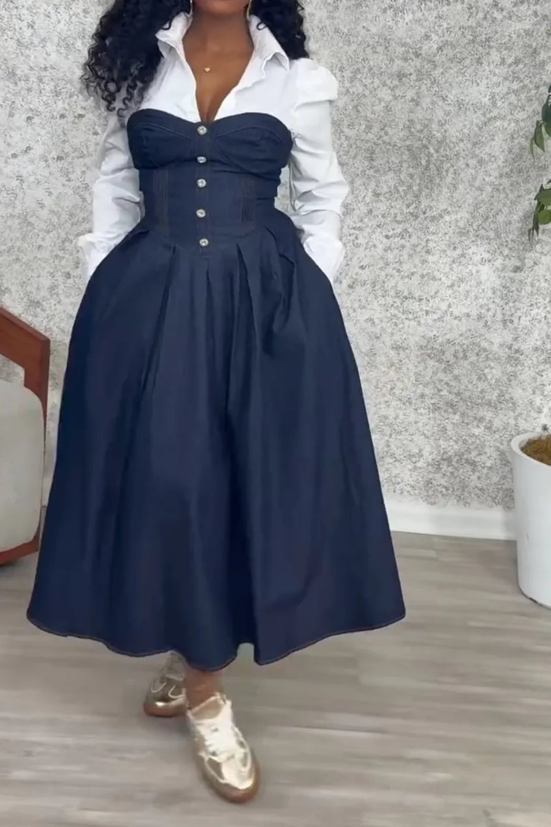 Women's Fashion Versatile Shirts & Bustier Denim Dress