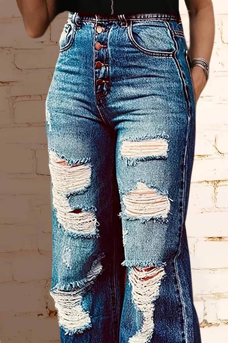 Edgy Distressed Raw-Hem Stretch Jeans for Women