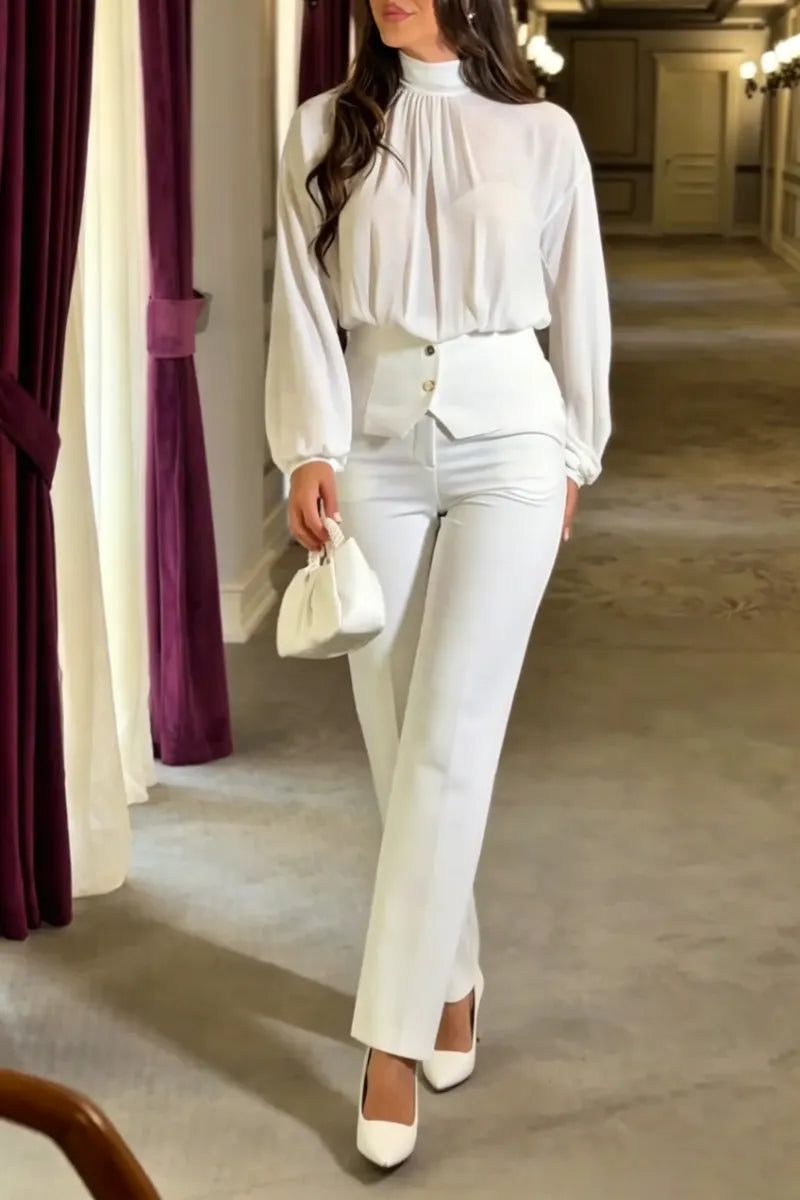 Women's Round Neck Top+ Patchwork Pants Elegant Temperament Set
