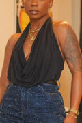 Women's Elegant Cowl Neck Vest & Rhinestone Cropped Jeans