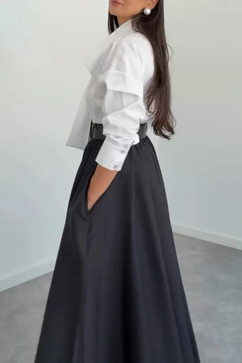 Women's Elegant Asymmetric Neckline Shirt or A-Line Maxi Skirt