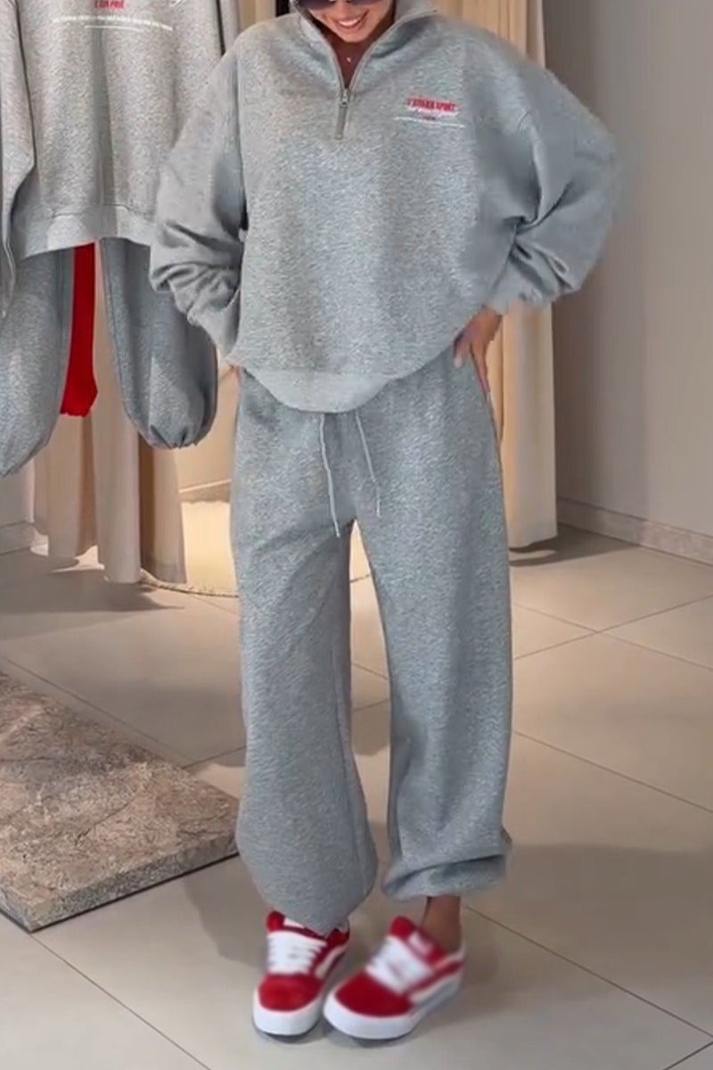 Women's Collar Half Zip Weatshirt + Pants Casual Suit