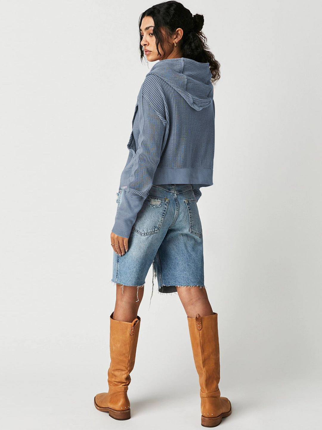 Casual Textured Knit Hoodie Sweatshirt Jacket
