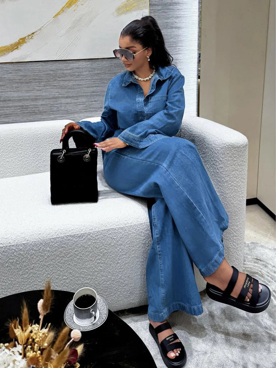 Casual Lapel Pocket Denim Top + Tie Waist Jeans Suit