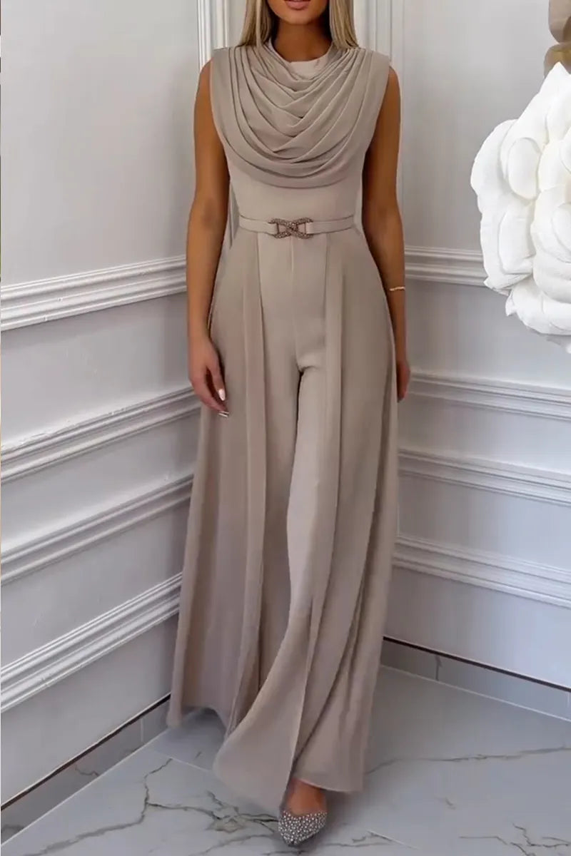 Women's Elegant Pleated Flowing Long Jumpsuit