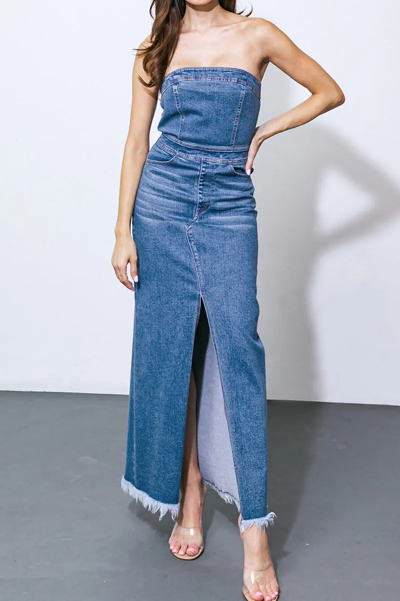 Women's Casual Strapless Denim Dress