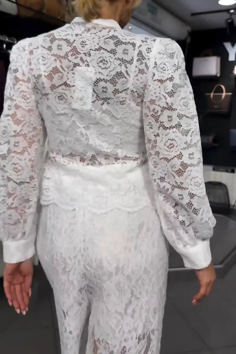 Women's Elegant Button Decoration Lace Shirt or Pants