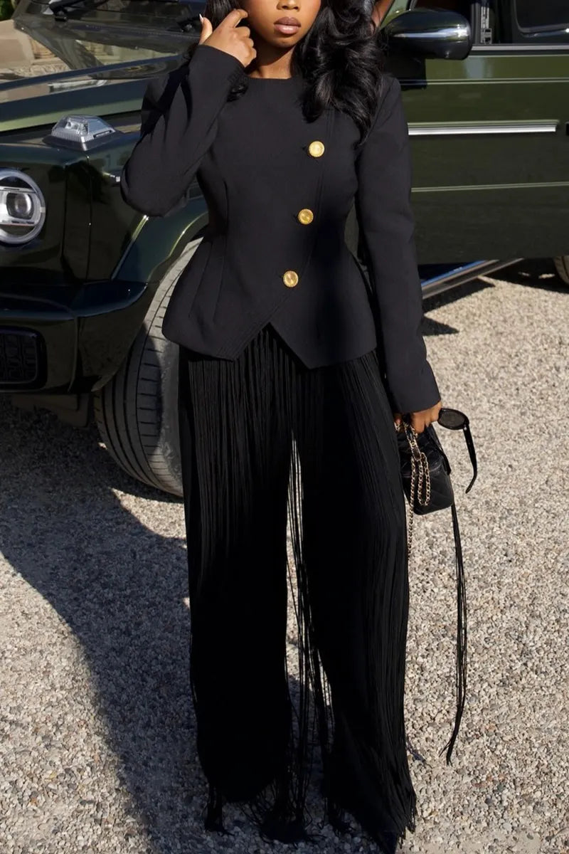 Women's Round Neck Style Jacket or Patchwork Fringe Pants