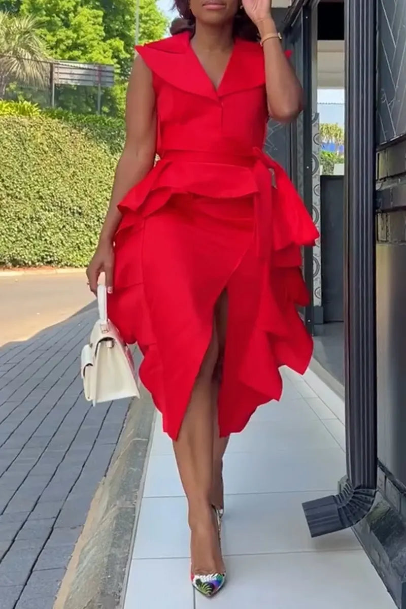 Women's Collar Top+ Spliced Split Skirt Elegant Casual Set