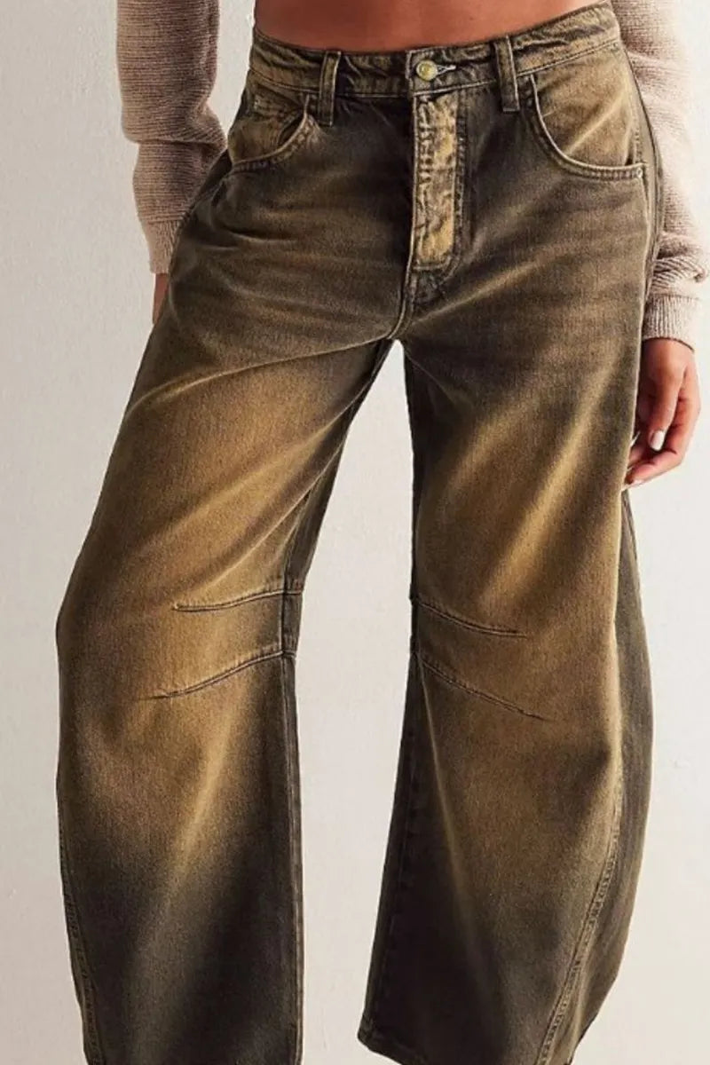Casual Low Rise Wide Leg Relaxed Wash Jeans