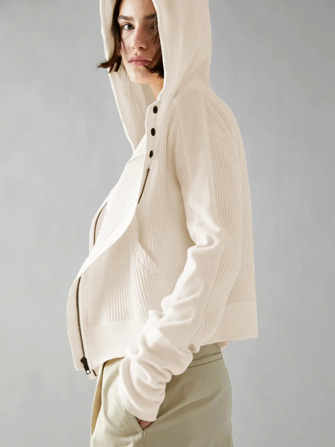Casual Textured Knit Hoodie Sweatshirt Jacket